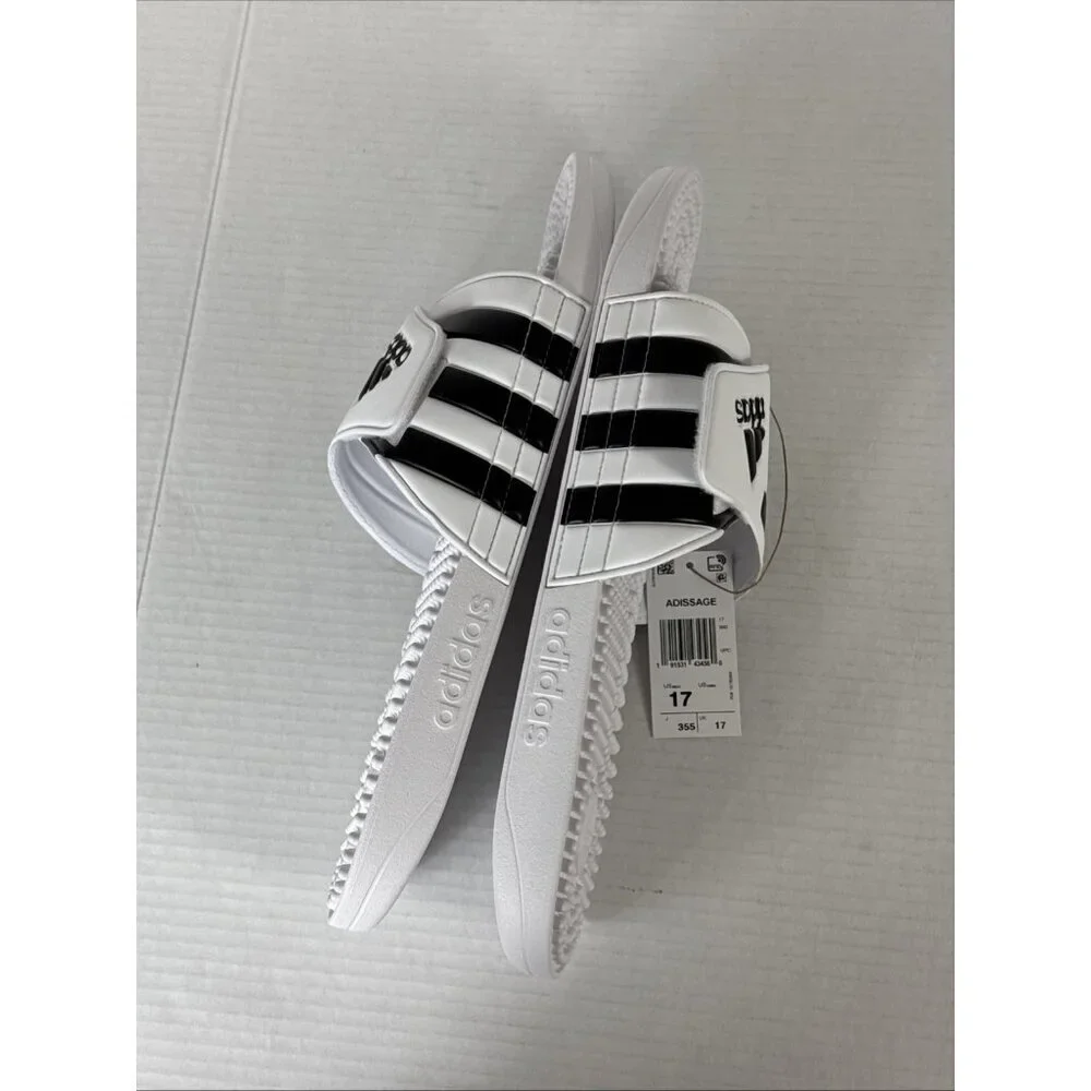 Adidas Adissage Men's US17 Unisex White/Black Sandals Slides Massage‎ NWOB 9425